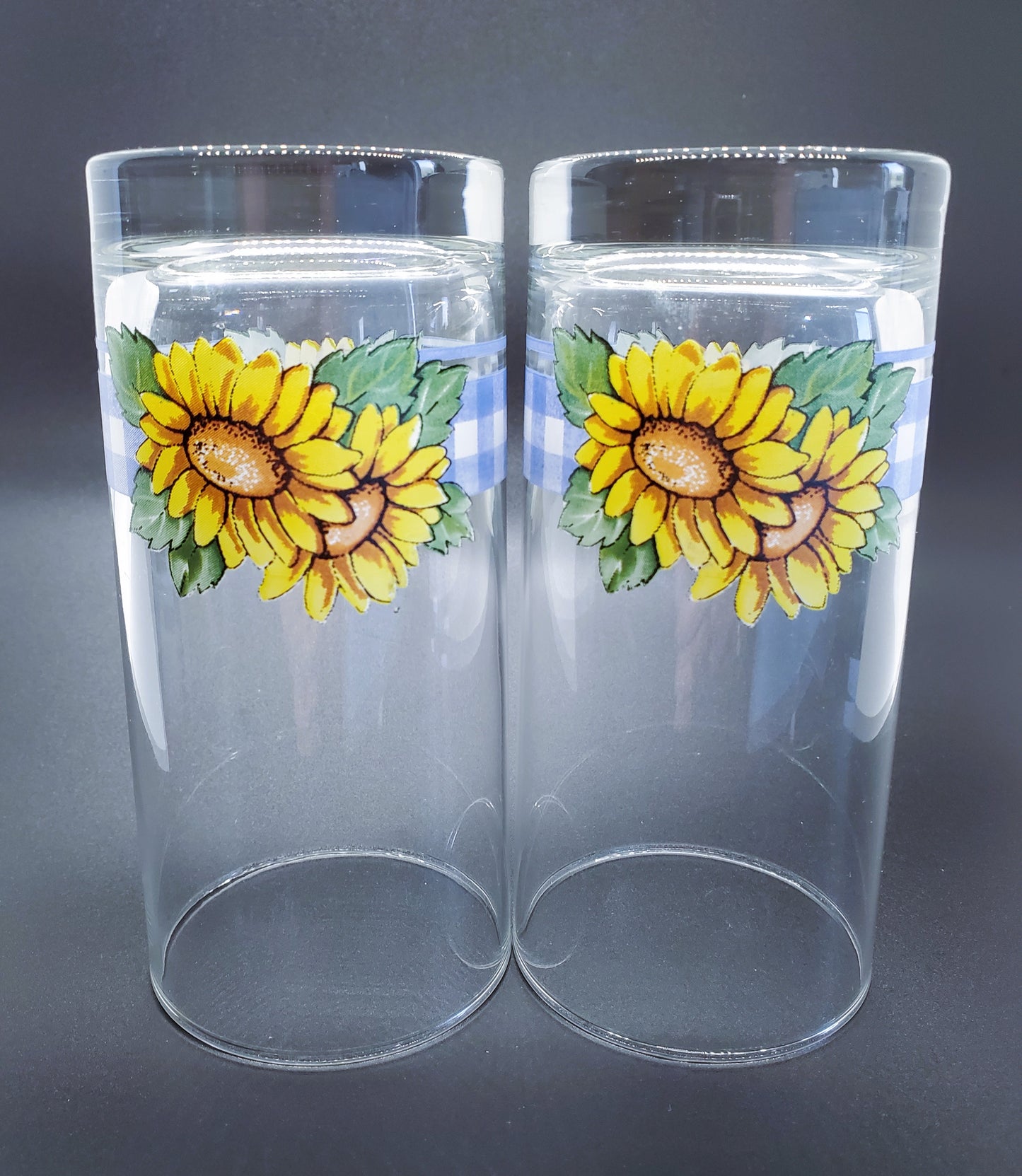 Vintage Libbey Glass Sunflower Tumblers Set of Two Fall Decoration