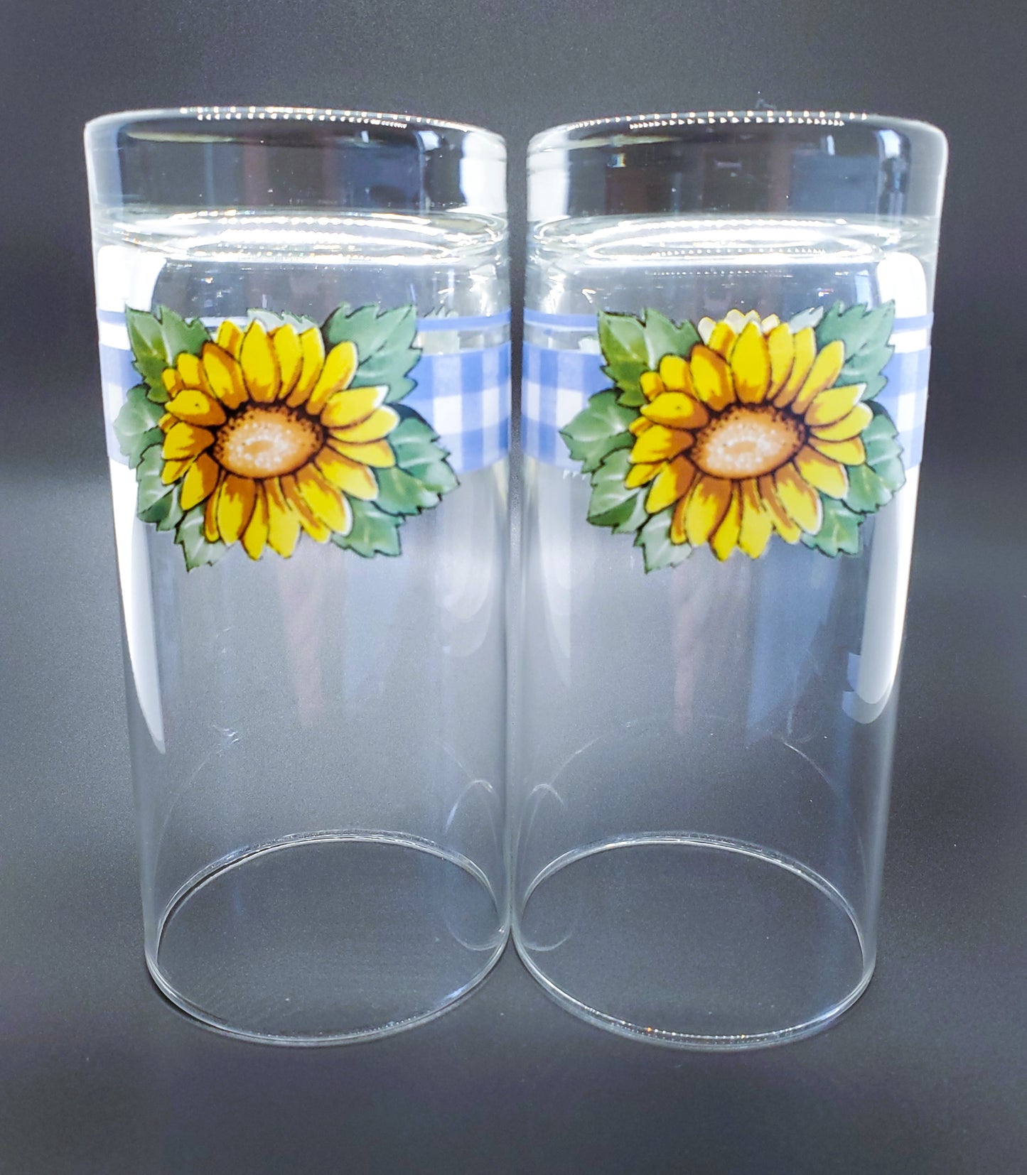 Vintage Libbey Glass Sunflower Tumblers Set of Two Fall Decoration