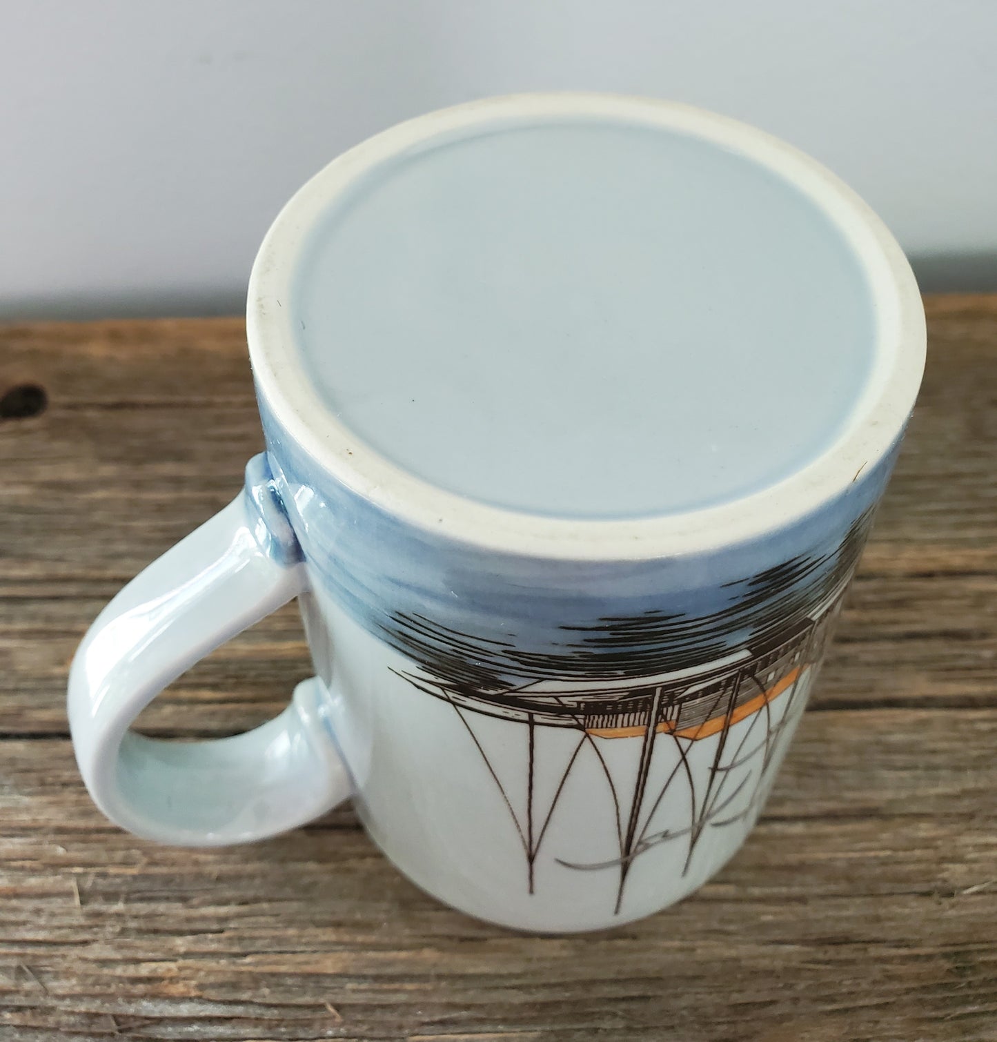 Otagiri or Otagiri Style Mid Century Mug Seagulls Sailboats Fishing Pier Nautical Scene Coffee Cup