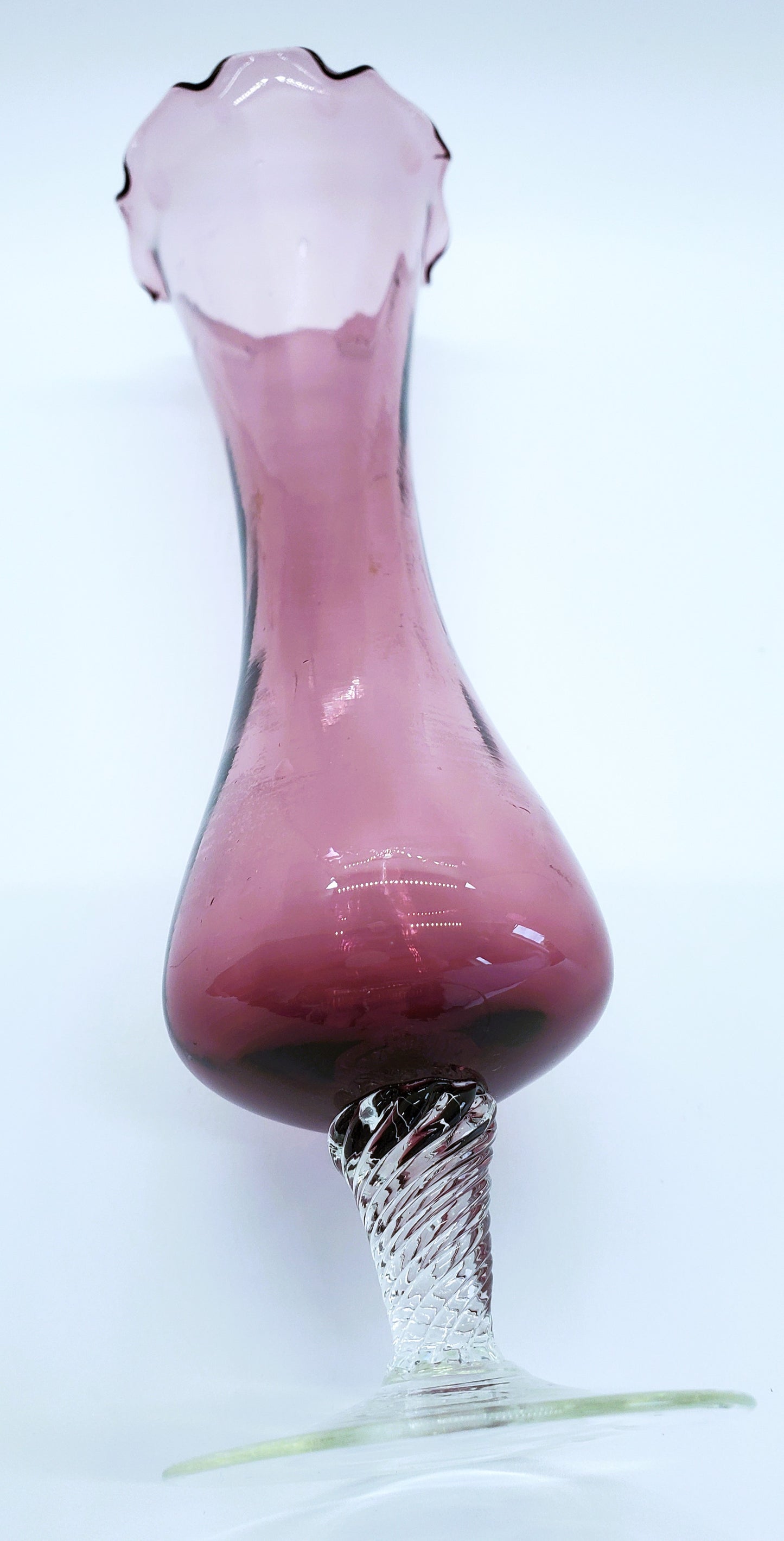 Amethyst Art Glass Vase Twisted Pedestal Ruffled Crimped Edge Purple