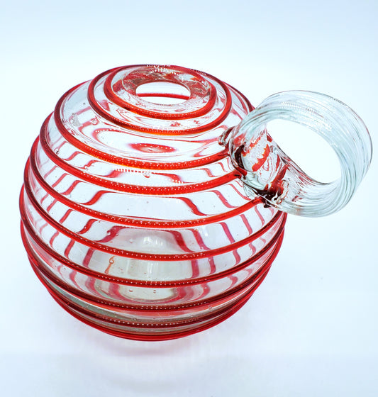 Blown Art Glass Peppermint Swirl Vase Applied Reed Looped Handle