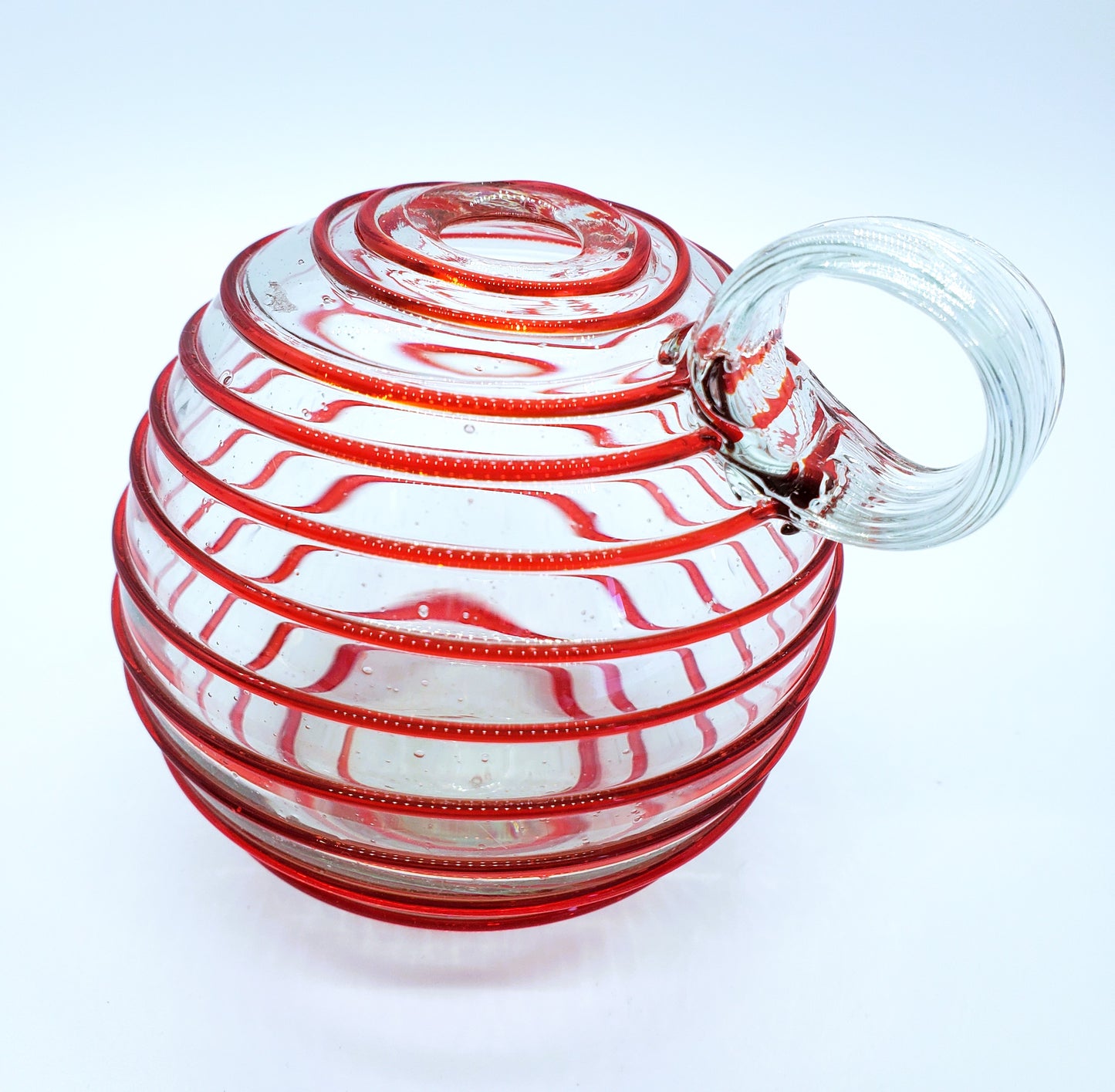 Blown Art Glass Peppermint Swirl Vase Applied Reed Looped Handle