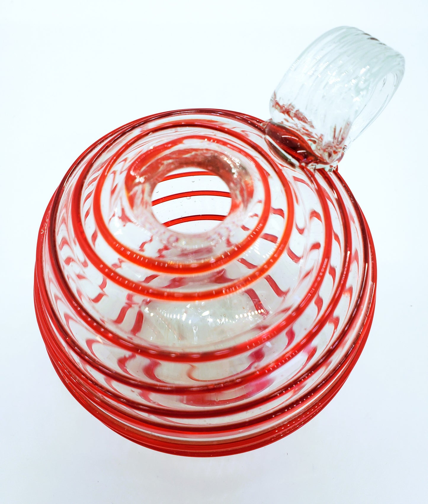 Blown Art Glass Peppermint Swirl Vase Applied Reed Looped Handle