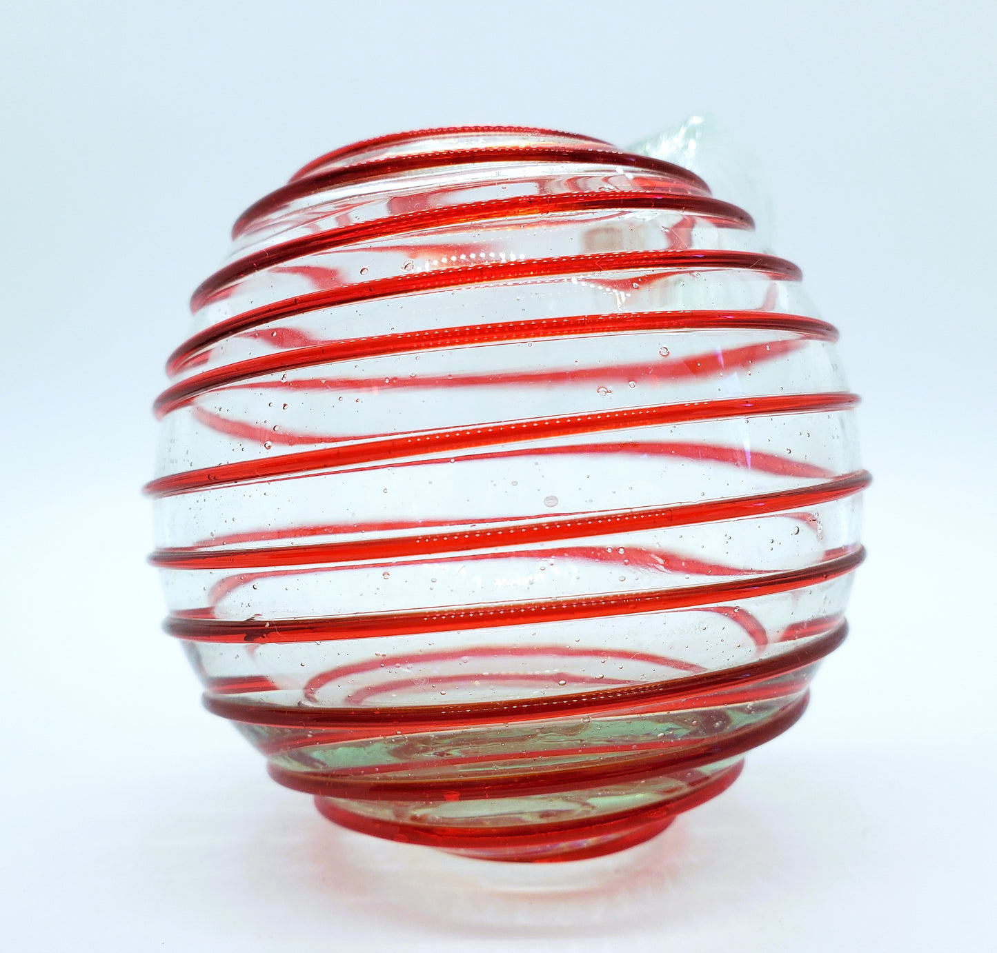 Blown Art Glass Peppermint Swirl Vase Applied Reed Looped Handle