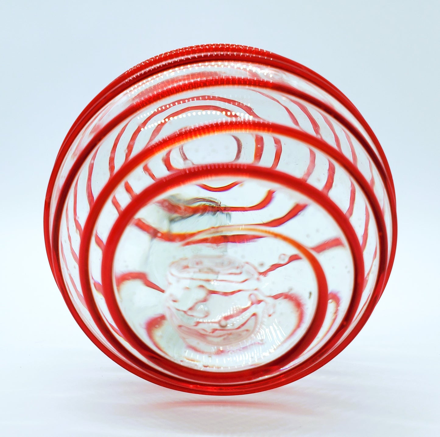 Blown Art Glass Peppermint Swirl Vase Applied Reed Looped Handle