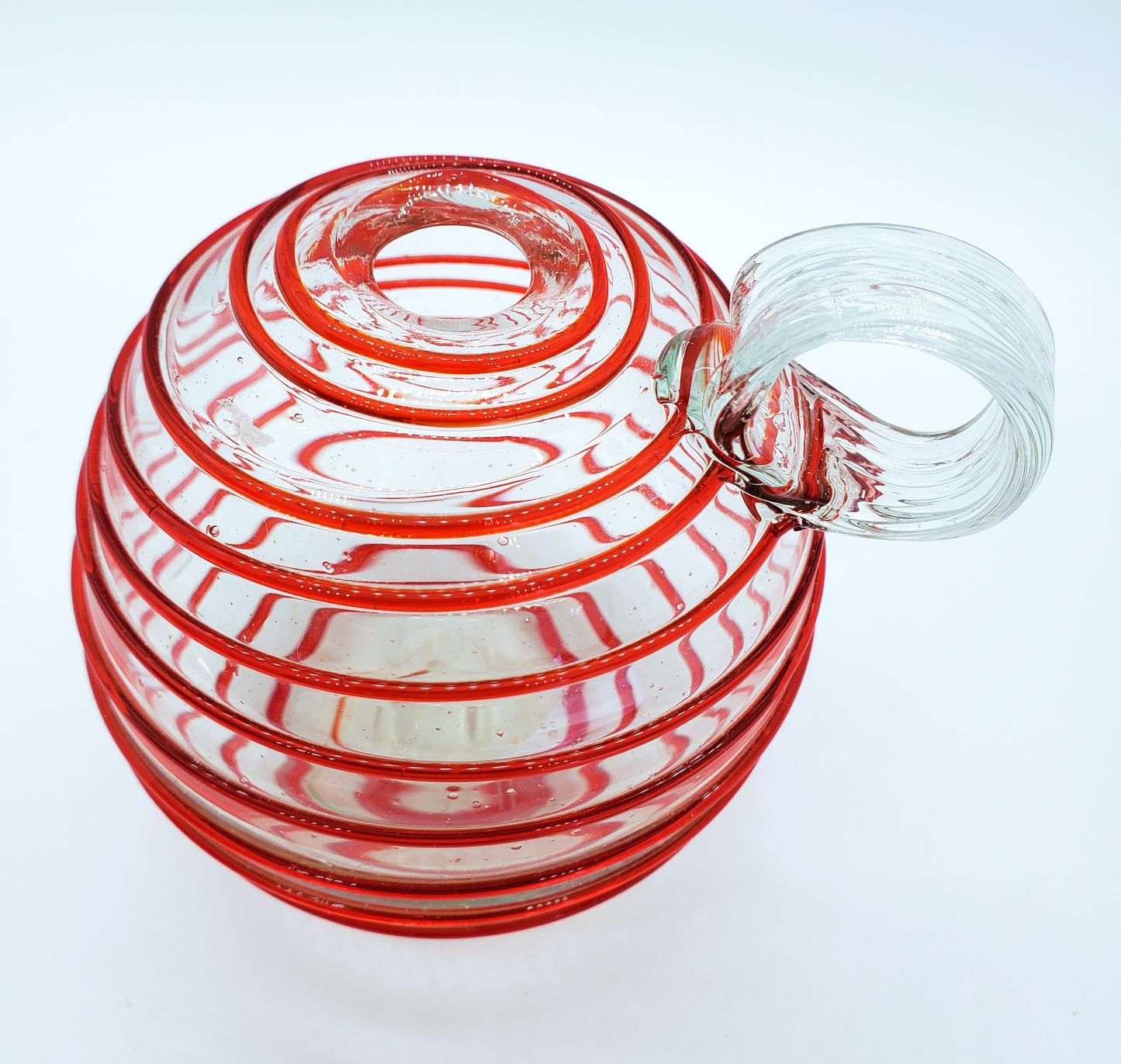 Blown Art Glass Peppermint Swirl Vase Applied Reed Looped Handle