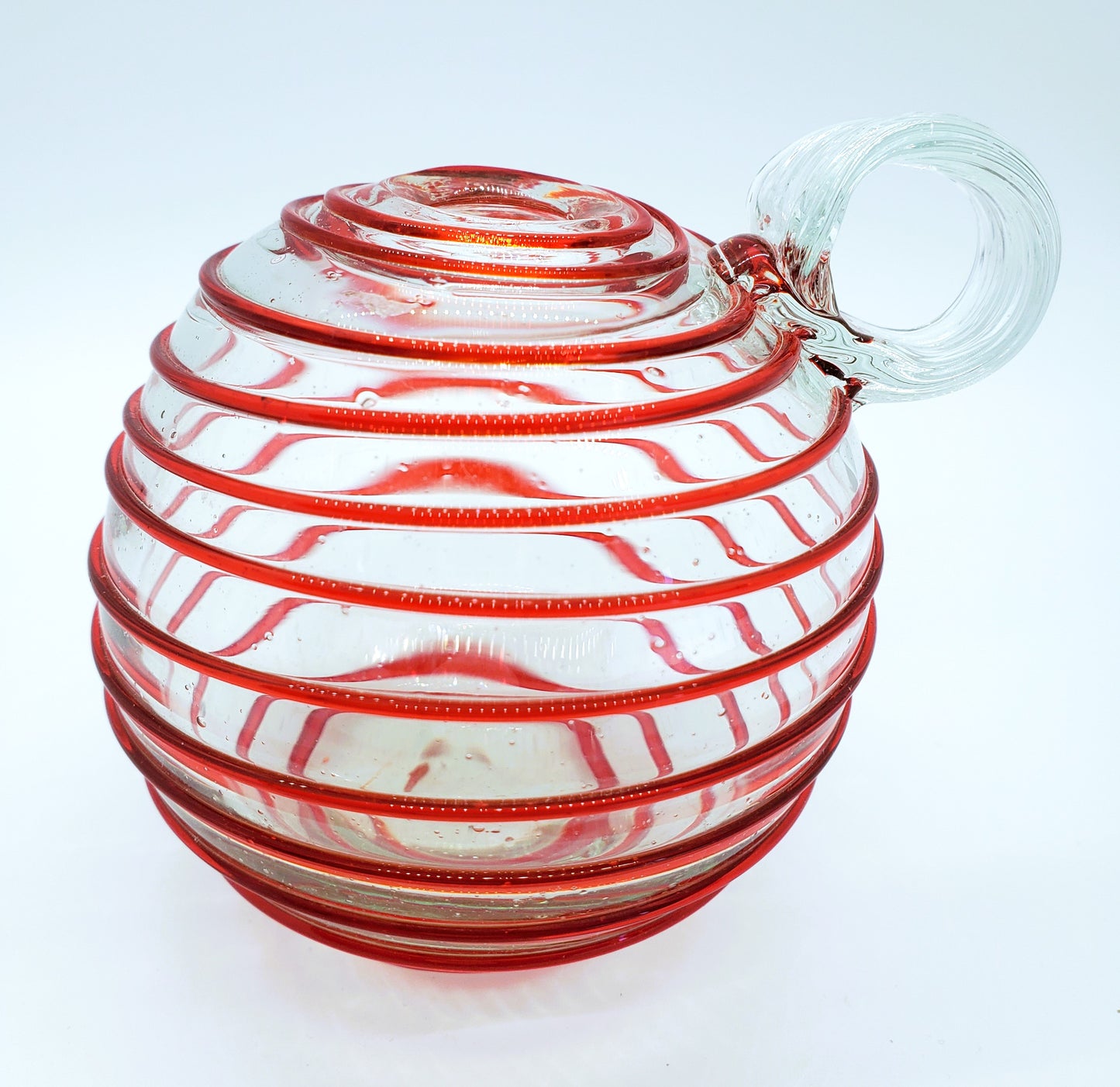 Blown Art Glass Peppermint Swirl Vase Applied Reed Looped Handle