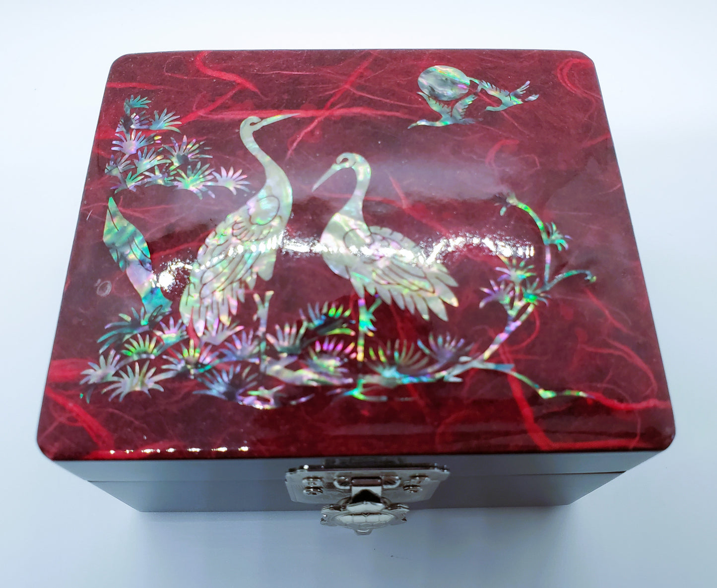 In-Laid Lacquered Box Featuring Shore Birds Jewelry Trinkets