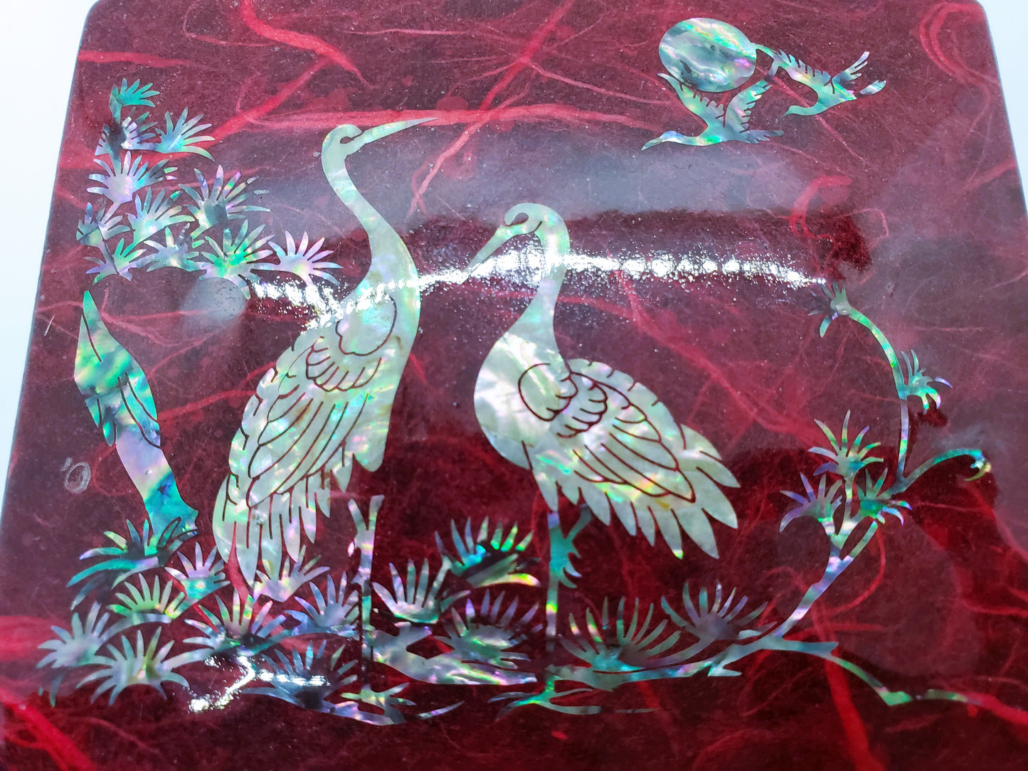 In-Laid Lacquered Box Featuring Shore Birds Jewelry Trinkets