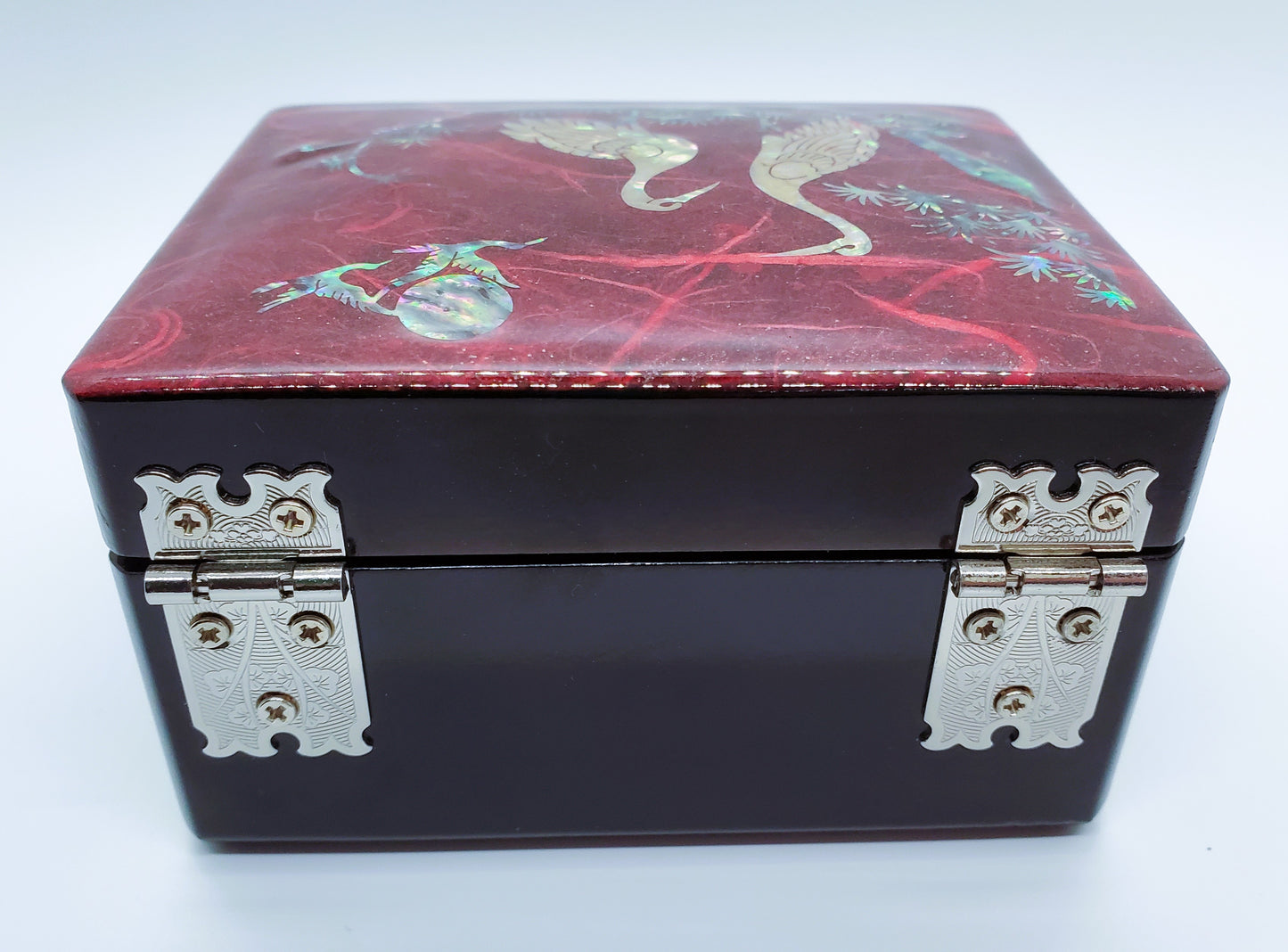 In-Laid Lacquered Box Featuring Shore Birds Jewelry Trinkets