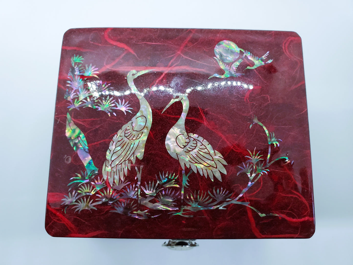 In-Laid Lacquered Box Featuring Shore Birds Jewelry Trinkets