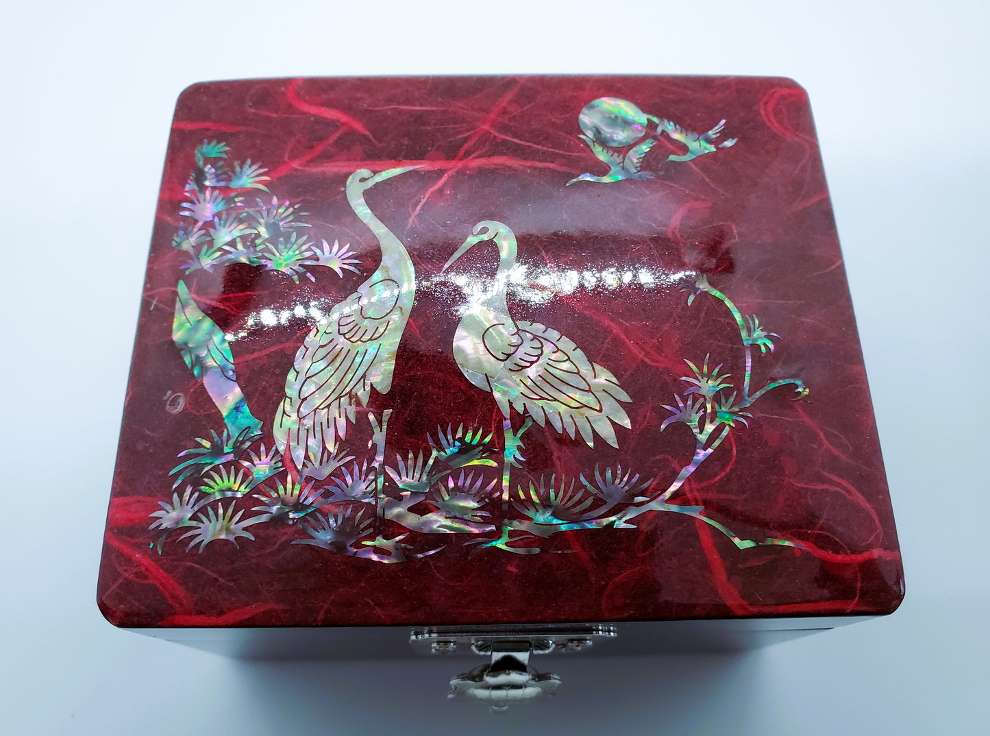 In-Laid Lacquered Box Featuring Shore Birds Jewelry Trinkets