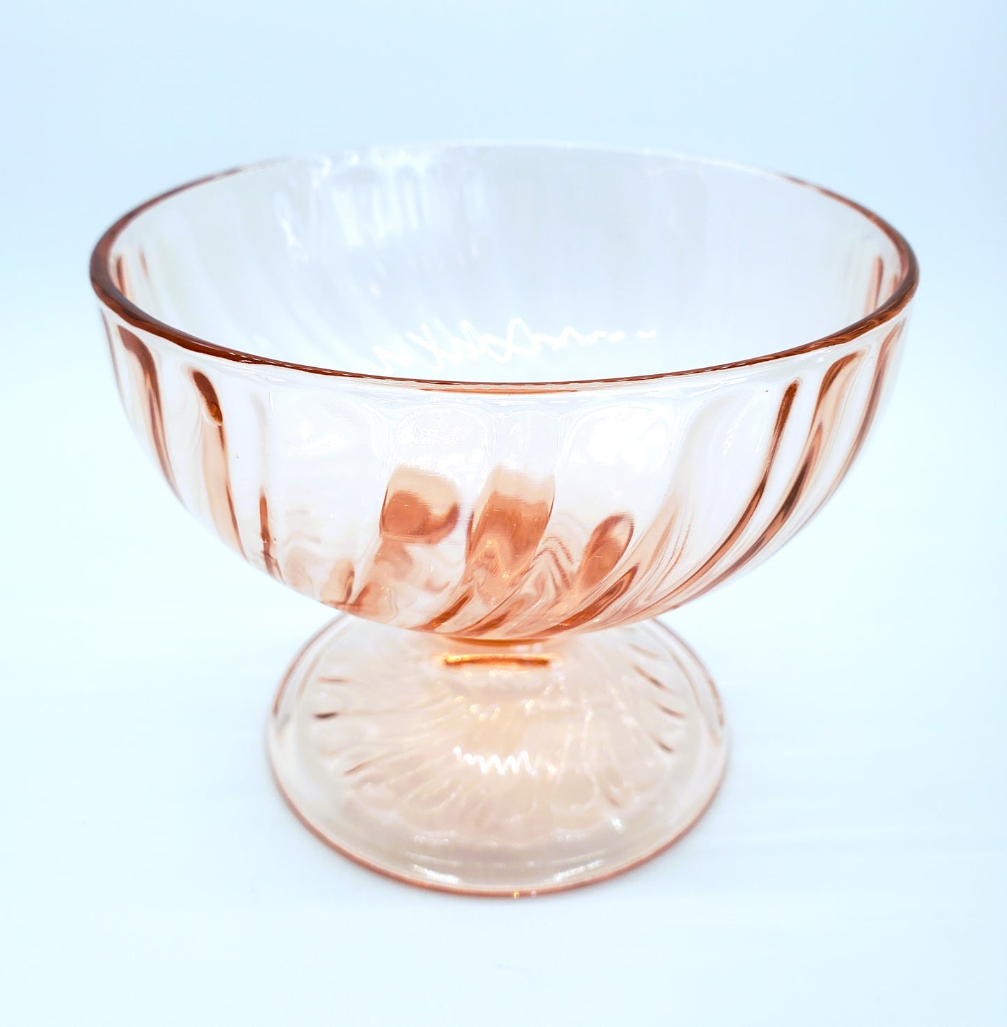 Vintage Pink Depression Glass Pedestal Candy Dish Or Bowl Swirled