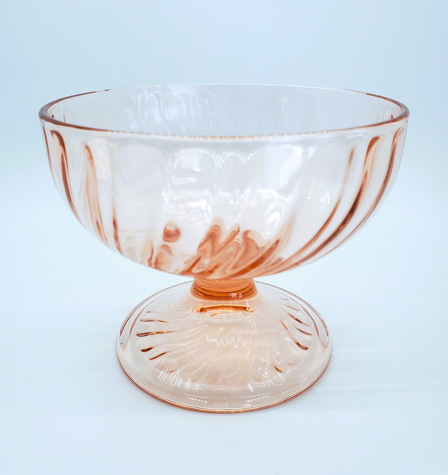 Vintage Pink Depression Glass Pedestal Candy Dish Or Bowl Swirled