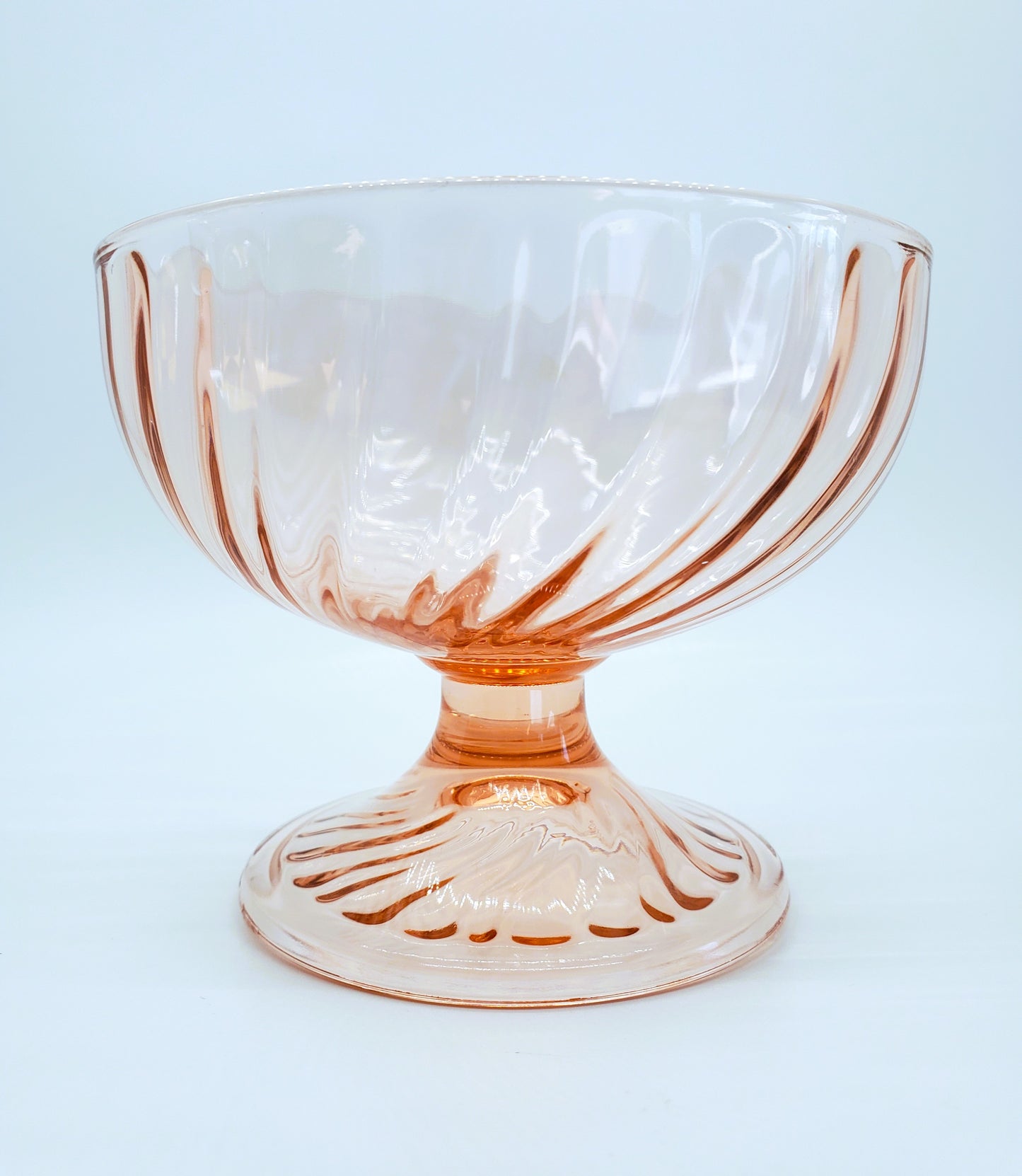 Vintage Pink Depression Glass Pedestal Candy Dish Or Bowl Swirled