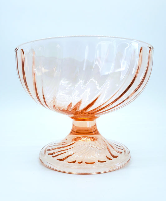 Vintage Pink Depression Glass Pedestal Candy Dish Or Bowl Swirled