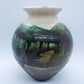 Raku Art Pottery Vase With Horse Hair And Drip Lava Glaze Signed