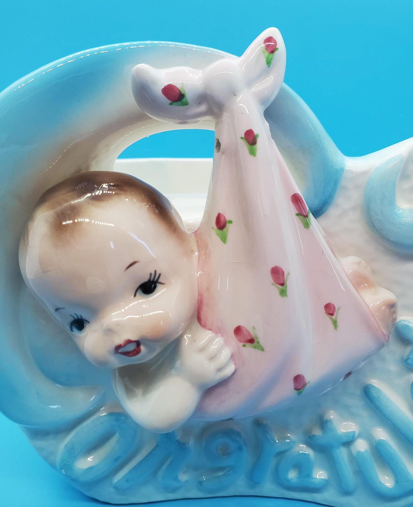 1960 Samson Importco Baby Cherub Planter Hand Painted Vintage Ceramic Jardiniere