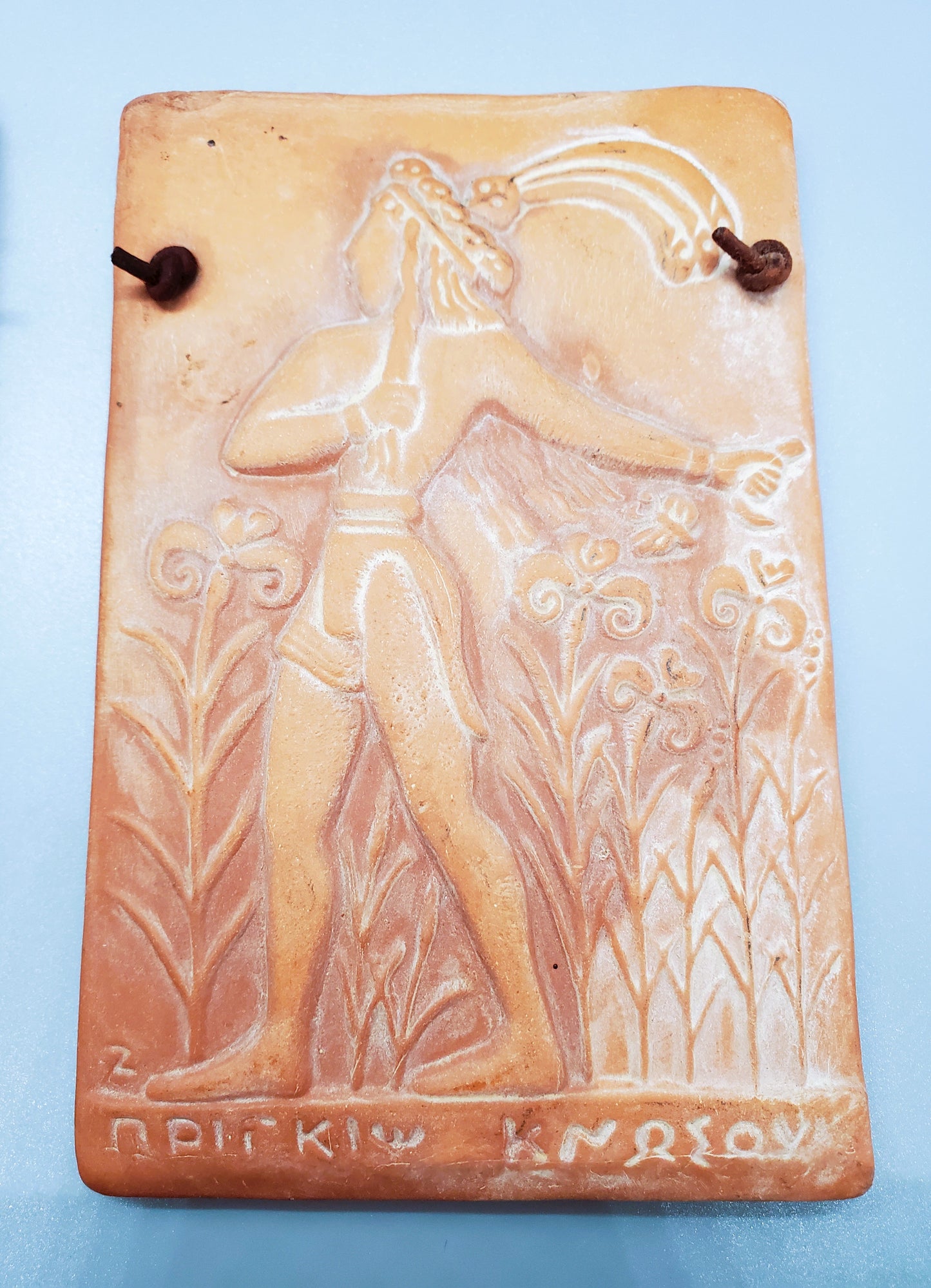 Vintage Art Pottery Wall Tiles Made In Greece Terracotta With Leather Straps