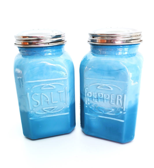Blue Slag Glass Salt and Pepper Shakers Depression Glass Reproduction