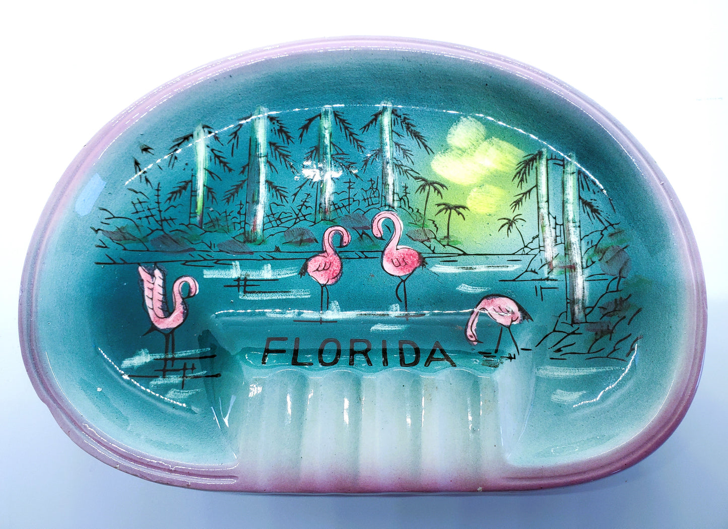 Vintage Florida Flamingo Ashtray Souvenir Ceramic