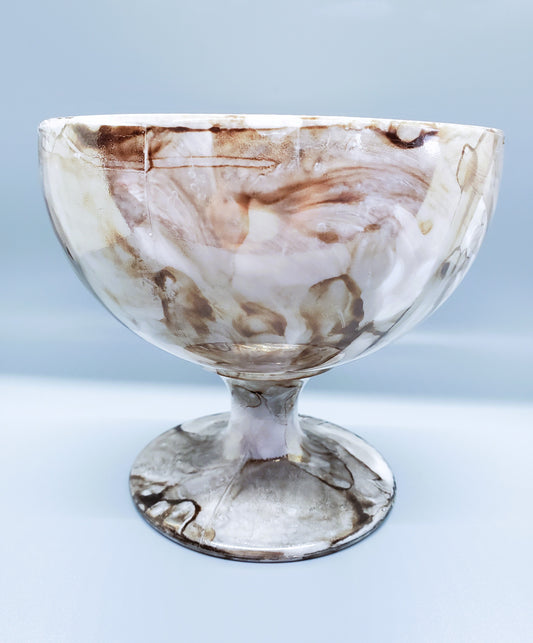 Vintage Marbleized White Milk Glass Pedestal Bowl Candy Dish Compote