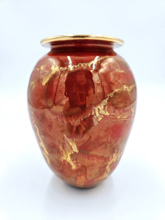 Studio Art Pottery Vase Signed Gold Drip Glaze